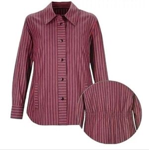 Cabi Regatta Shacket, Size Medium Red Stripe Jacket, Shacket Red & Blue Gray